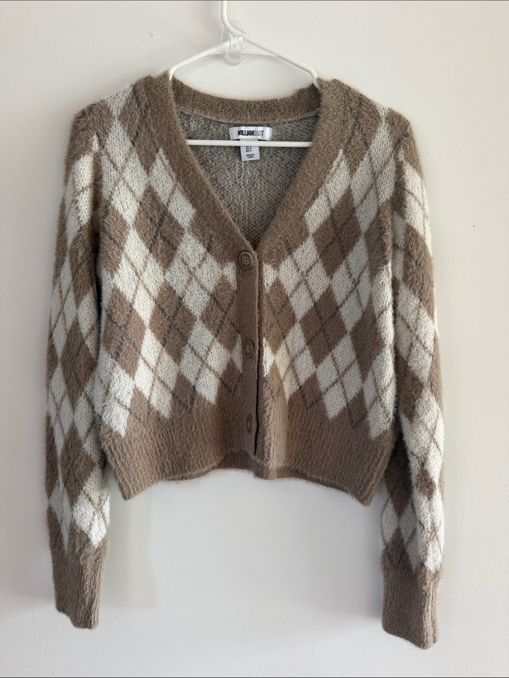 Brown & Cream Argyle V-Neck Button Cardigan William Rast
